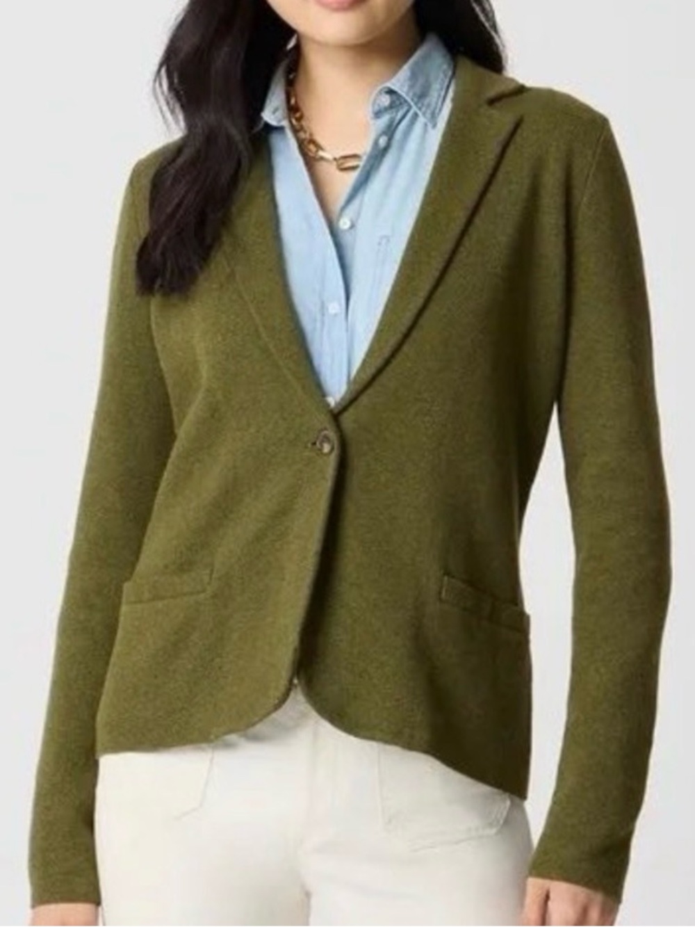 J Crew Schoolboy Olive Green Women's Knit Blazer Jacket